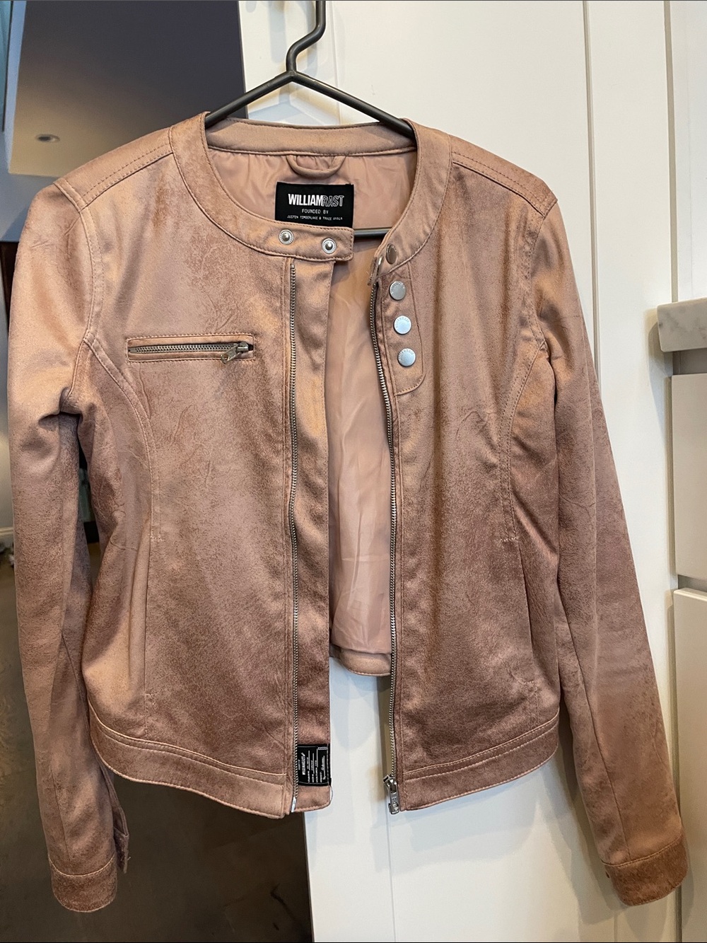 William Rast Blush Suede-Style Moto Jacket
